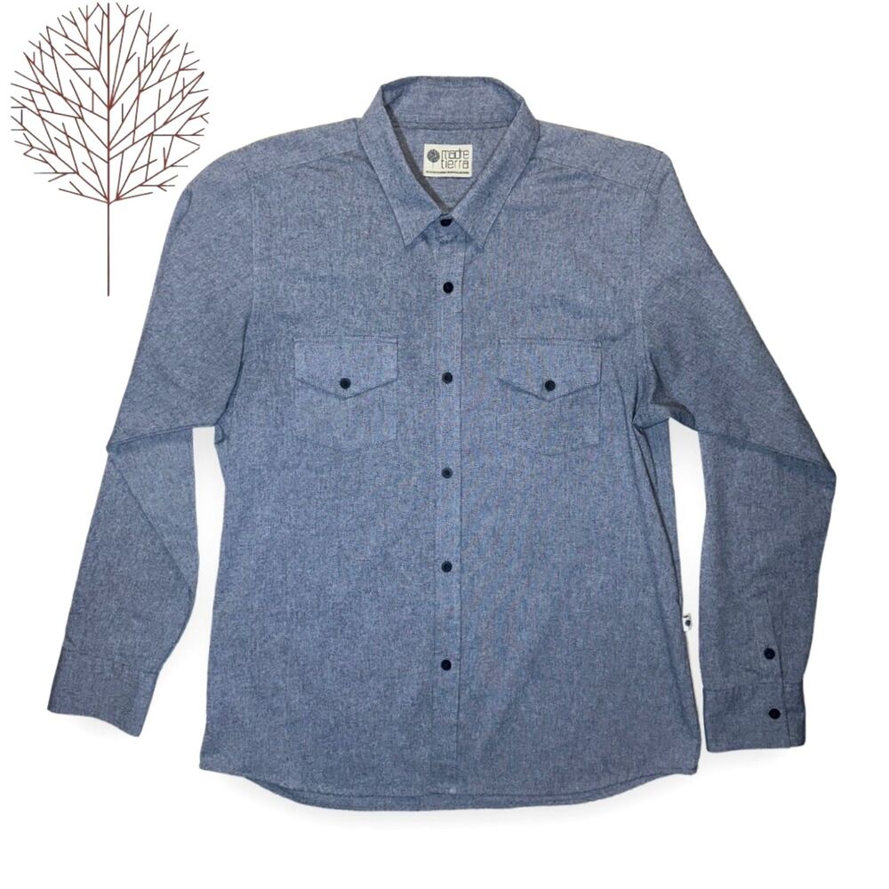 Madre Tierra Men's Slate Grey Button Up Shirt - Made in Colombia - US Sz L